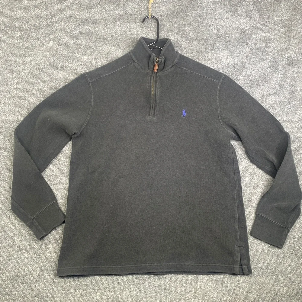 Polo Ralph Lauren Mens Medium Black 1/4 Zip Cotton Knit Pullover Purple Pony